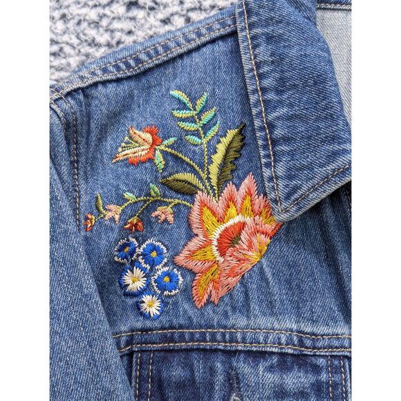 Old Navy Floral Embroidered Denim Jacket Size XL Button Up Trucker Jean Bohemian - Picture 7 of 14